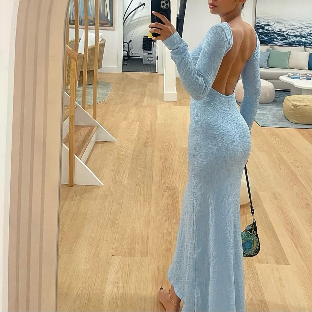 Peppermayo Elegant Light Blue Long Sleeve Dress